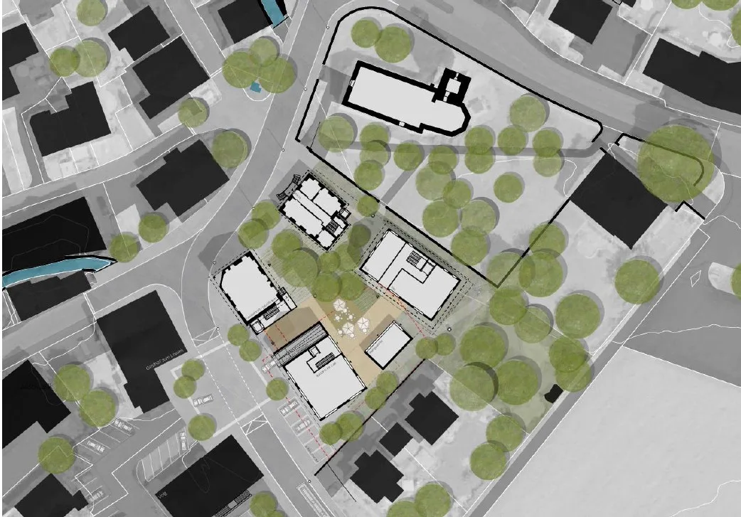 Mitten in Dürnten soll in Zusammenarbeit mit der Kirche ein neuer Dorfkern entstehen. Dorfkern Dürnten